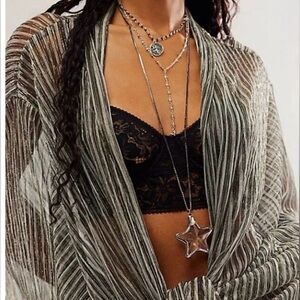 Free People Layered Black Star Pendant Necklace W rhinestone details & beading